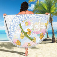 Hawaiian and Japanese Culture Together Beach Blanket Tribal Motifs with Lei and Japanese Sakura Pattern