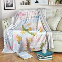 Hawaiian and Japanese Culture Together Blanket Tribal Motifs with Lei and Japanese Sakura Pattern