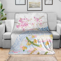 Hawaiian and Japanese Culture Together Blanket Tribal Motifs with Lei and Japanese Sakura Pattern
