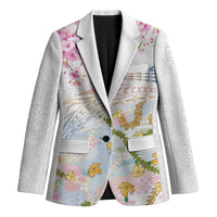 Hawaiian and Japanese Culture Together Blazer Tribal Motifs with Lei and Japanese Sakura Pattern