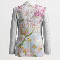 Hawaiian and Japanese Culture Together Blazer Tribal Motifs with Lei and Japanese Sakura Pattern