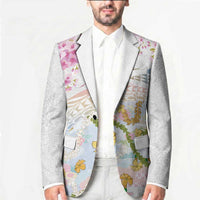 Hawaiian and Japanese Culture Together Blazer Tribal Motifs with Lei and Japanese Sakura Pattern