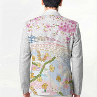 Hawaiian and Japanese Culture Together Blazer Tribal Motifs with Lei and Japanese Sakura Pattern