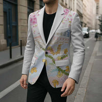 Hawaiian and Japanese Culture Together Blazer Tribal Motifs with Lei and Japanese Sakura Pattern