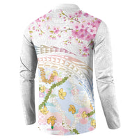 Hawaiian and Japanese Culture Together Button Sweatshirt Tribal Motifs with Lei and Japanese Sakura Pattern