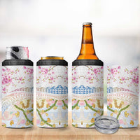 Hawaiian and Japanese Culture Together 4 in 1 Can Cooler Tumbler Tribal Motifs with Lei and Japanese Sakura Pattern