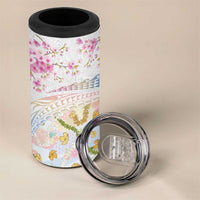 Hawaiian and Japanese Culture Together 4 in 1 Can Cooler Tumbler Tribal Motifs with Lei and Japanese Sakura Pattern