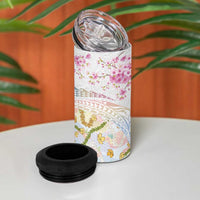 Hawaiian and Japanese Culture Together 4 in 1 Can Cooler Tumbler Tribal Motifs with Lei and Japanese Sakura Pattern