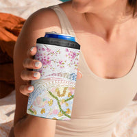 Hawaiian and Japanese Culture Together 4 in 1 Can Cooler Tumbler Tribal Motifs with Lei and Japanese Sakura Pattern