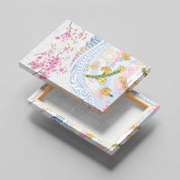 Hawaiian and Japanese Culture Together Canvas Wall Art Tribal Motifs with Lei and Japanese Sakura Pattern