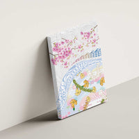 Hawaiian and Japanese Culture Together Canvas Wall Art Tribal Motifs with Lei and Japanese Sakura Pattern