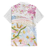 Hawaiian and Japanese Culture Together Family Matching Mermaid Dress and Hawaiian Shirt Tribal Motifs with Lei and Japanese Sakura Pattern