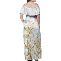 Hawaiian and Japanese Culture Together Family Matching Off Shoulder Maxi Dress and Hawaiian Shirt Tribal Motifs with Lei and Japanese Sakura Pattern