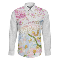 Hawaiian and Japanese Culture Together Family Matching Summer Maxi Dress and Hawaiian Shirt Tribal Motifs with Lei and Japanese Sakura Pattern