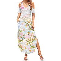 Hawaiian and Japanese Culture Together Family Matching Summer Maxi Dress and Hawaiian Shirt Tribal Motifs with Lei and Japanese Sakura Pattern