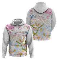 Hawaiian and Japanese Culture Together Hoodie Tribal Motifs with Lei and Japanese Sakura Pattern