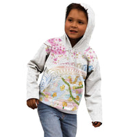 Hawaiian and Japanese Culture Together Kid Hoodie Tribal Motifs with Lei and Japanese Sakura Pattern