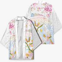 Hawaiian and Japanese Culture Together Kimono Tribal Motifs with Lei and Japanese Sakura Pattern