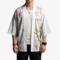 Hawaiian and Japanese Culture Together Kimono Tribal Motifs with Lei and Japanese Sakura Pattern