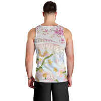 Hawaiian and Japanese Culture Together Men Tank Top Tribal Motifs with Lei and Japanese Sakura Pattern