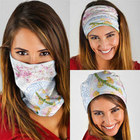 Hawaiian and Japanese Culture Together Neck Gaiter Tribal Motifs with Lei and Japanese Sakura Pattern