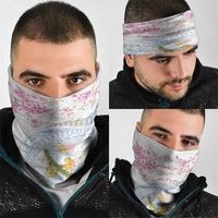 Hawaiian and Japanese Culture Together Neck Gaiter Tribal Motifs with Lei and Japanese Sakura Pattern