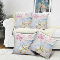 Hawaiian and Japanese Culture Together Pillow Cover Tribal Motifs with Lei and Japanese Sakura Pattern