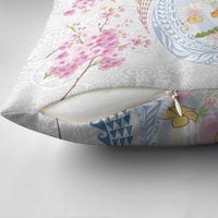 Hawaiian and Japanese Culture Together Pillow Cover Tribal Motifs with Lei and Japanese Sakura Pattern