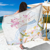 Hawaiian and Japanese Culture Together Sarong Tribal Motifs with Lei and Japanese Sakura Pattern