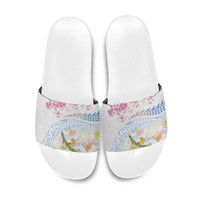 Hawaiian and Japanese Culture Together Slide Sandals Tribal Motifs with Lei and Japanese Sakura Pattern