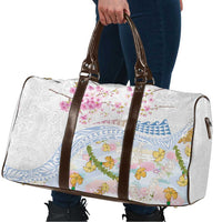 Hawaiian and Japanese Culture Together Travel Bag Tribal Motifs with Lei and Japanese Sakura Pattern