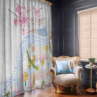 Hawaiian and Japanese Culture Together Window Curtain Tribal Motifs with Lei and Japanese Sakura Pattern