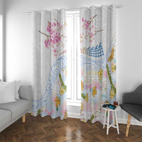 Hawaiian and Japanese Culture Together Window Curtain Tribal Motifs with Lei and Japanese Sakura Pattern