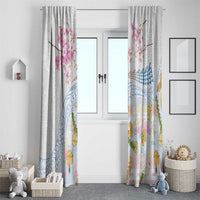 Hawaiian and Japanese Culture Together Window Curtain Tribal Motifs with Lei and Japanese Sakura Pattern