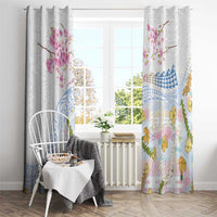 Hawaiian and Japanese Culture Together Window Curtain Tribal Motifs with Lei and Japanese Sakura Pattern
