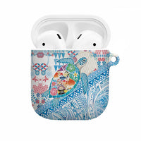 Hawaiian and Japanese Culture Together AirPods Case Tropical Honu with Japanese Elements Blue Color