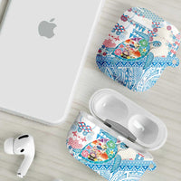 Hawaiian and Japanese Culture Together AirPods Case Tropical Honu with Japanese Elements Blue Color