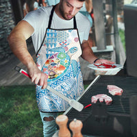 Hawaiian and Japanese Culture Together Apron Tropical Honu with Japanese Elements Blue Color