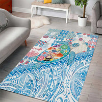 Hawaiian and Japanese Culture Together Area Rug Tropical Honu with Japanese Elements Blue Color