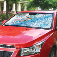 Hawaiian and Japanese Culture Together Auto Sun Shade Tropical Honu with Japanese Elements Blue Color
