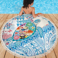 Hawaiian and Japanese Culture Together Beach Blanket Tropical Honu with Japanese Elements Blue Color