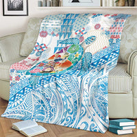 Hawaiian and Japanese Culture Together Blanket Tropical Honu with Japanese Elements Blue Color