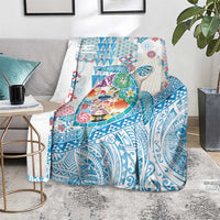 Hawaiian and Japanese Culture Together Blanket Tropical Honu with Japanese Elements Blue Color