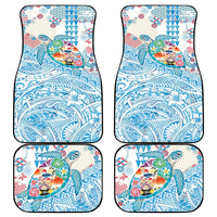 Hawaiian and Japanese Culture Together Car Mats Tropical Honu with Japanese Elements Blue Color
