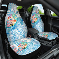 Hawaiian and Japanese Culture Together Car Seat Cover Tropical Honu with Japanese Elements Blue Color
