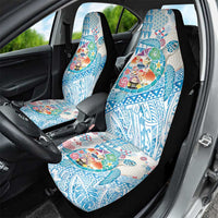 Hawaiian and Japanese Culture Together Car Seat Cover Tropical Honu with Japanese Elements Blue Color