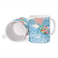 Hawaiian and Japanese Culture Together Ceramic Mug Tropical Honu with Japanese Elements Blue Color