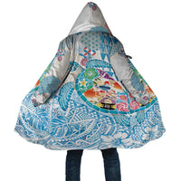 Hawaiian and Japanese Culture Together Cloak Tropical Honu with Japanese Elements Blue Color
