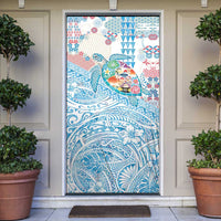 Hawaiian and Japanese Culture Together Door Cover Tropical Honu with Japanese Elements Blue Color