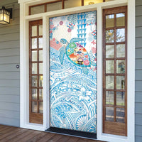 Hawaiian and Japanese Culture Together Door Cover Tropical Honu with Japanese Elements Blue Color